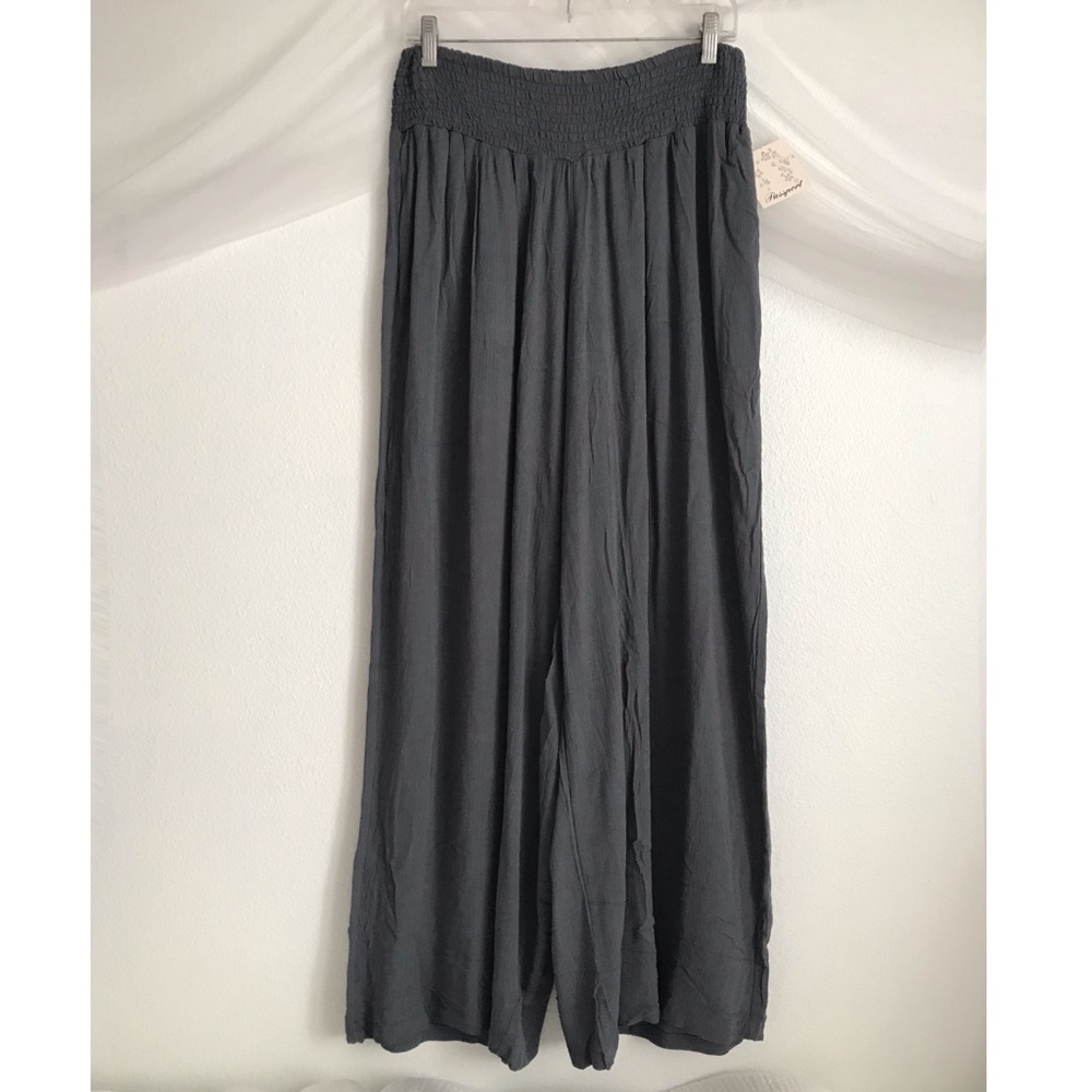 Wide Leg Flowy Pants With Smocked Waist